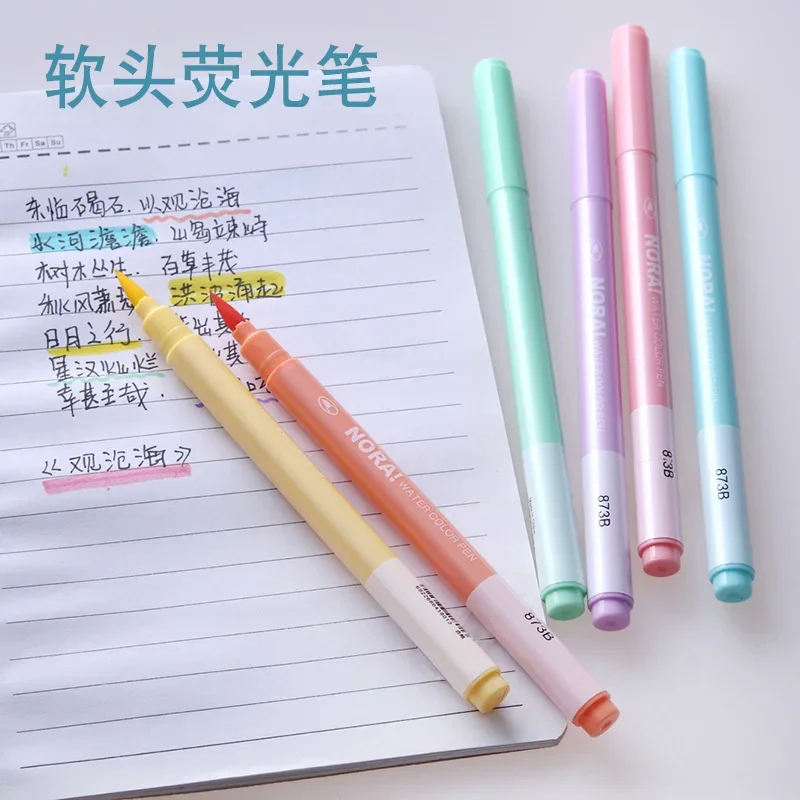 6Pcs/set Brush Highlighter Pen - Pastel Highlighter Set Double Ended ulasan dan harga