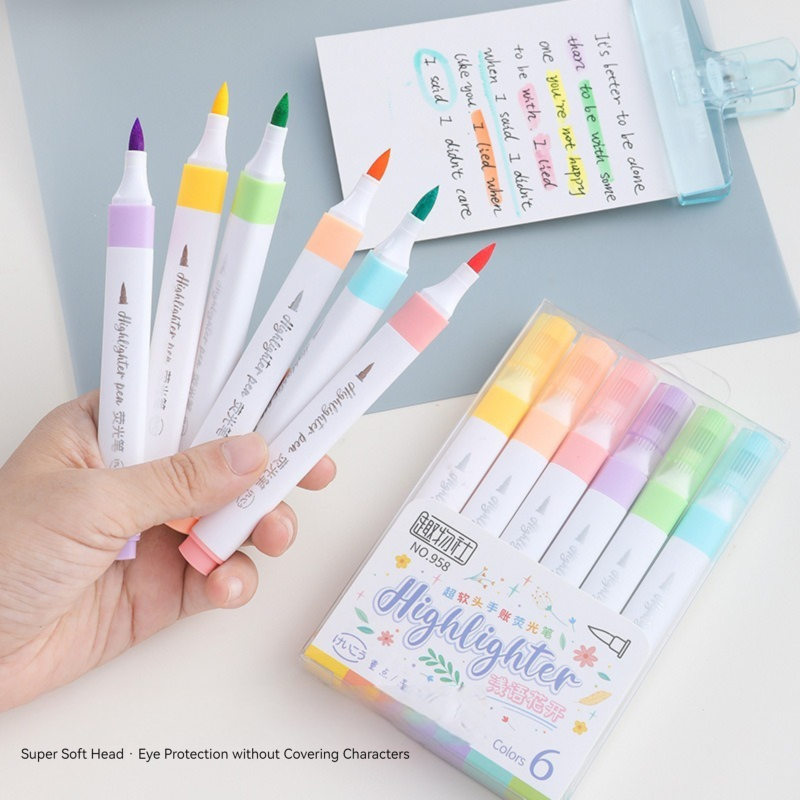 6 Colors Pastel Color Highligh - Pastel Highlighter Set Double Ended ulasan dan harga