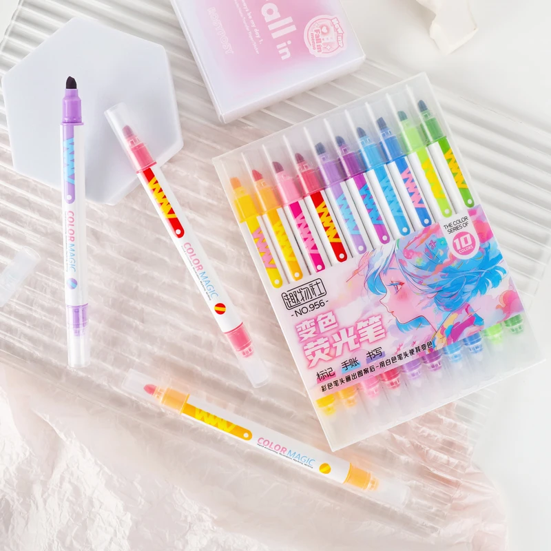 10pcs Double-ended Magic Color - Pastel Highlighter Set Double Ended ulasan dan harga