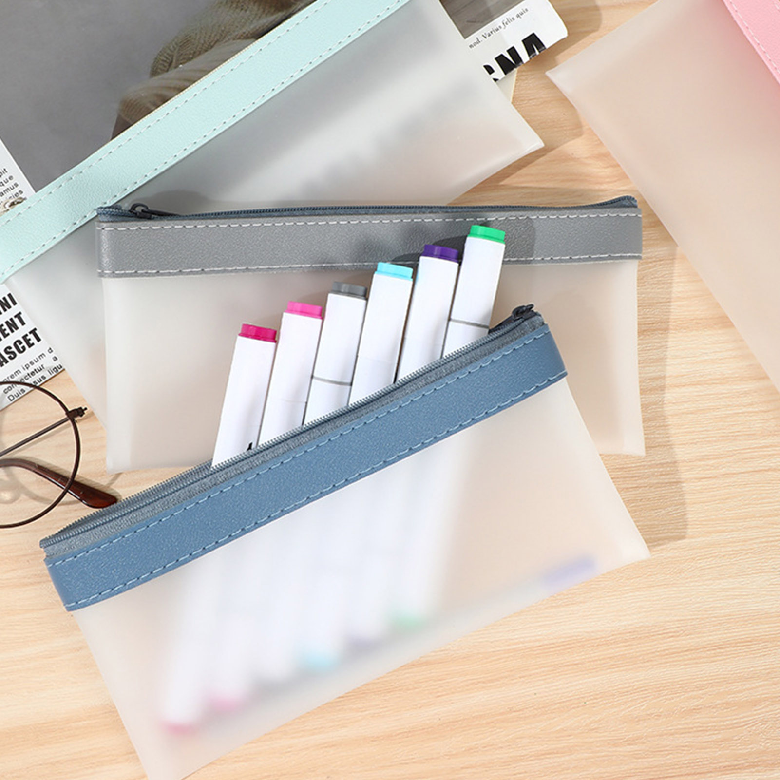 Transparent Frosted Pencil Cas - Aesthetic Large Pencil Case Pouch ulasan dan harga