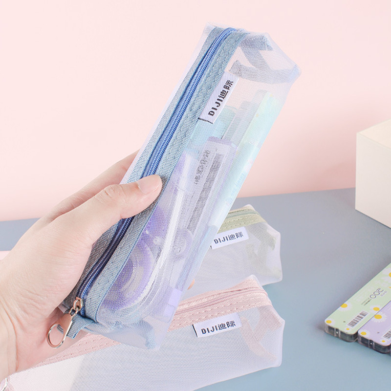 Clear Transparent Nylon Mesh P - Clear Mesh Pencil Pouch For Exam ulasan dan harga