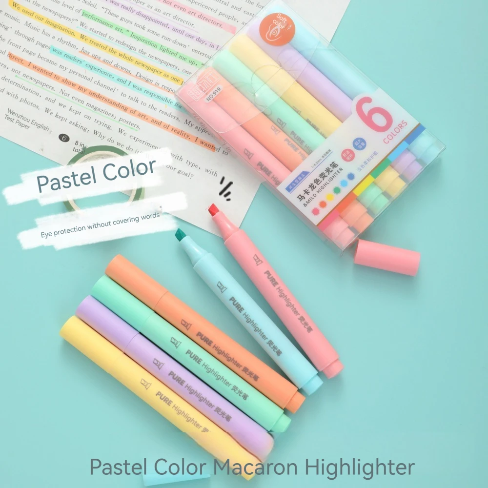 6Pcs/set Pastel Color Macaron  - Pastel Highlighter Set Double Ended ulasan dan harga
