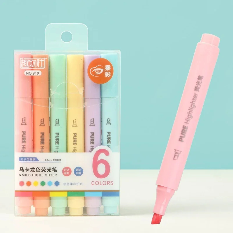 6Pcs/Set Macaron Color Pastel  - Pastel Highlighter Set Double Ended ulasan dan harga